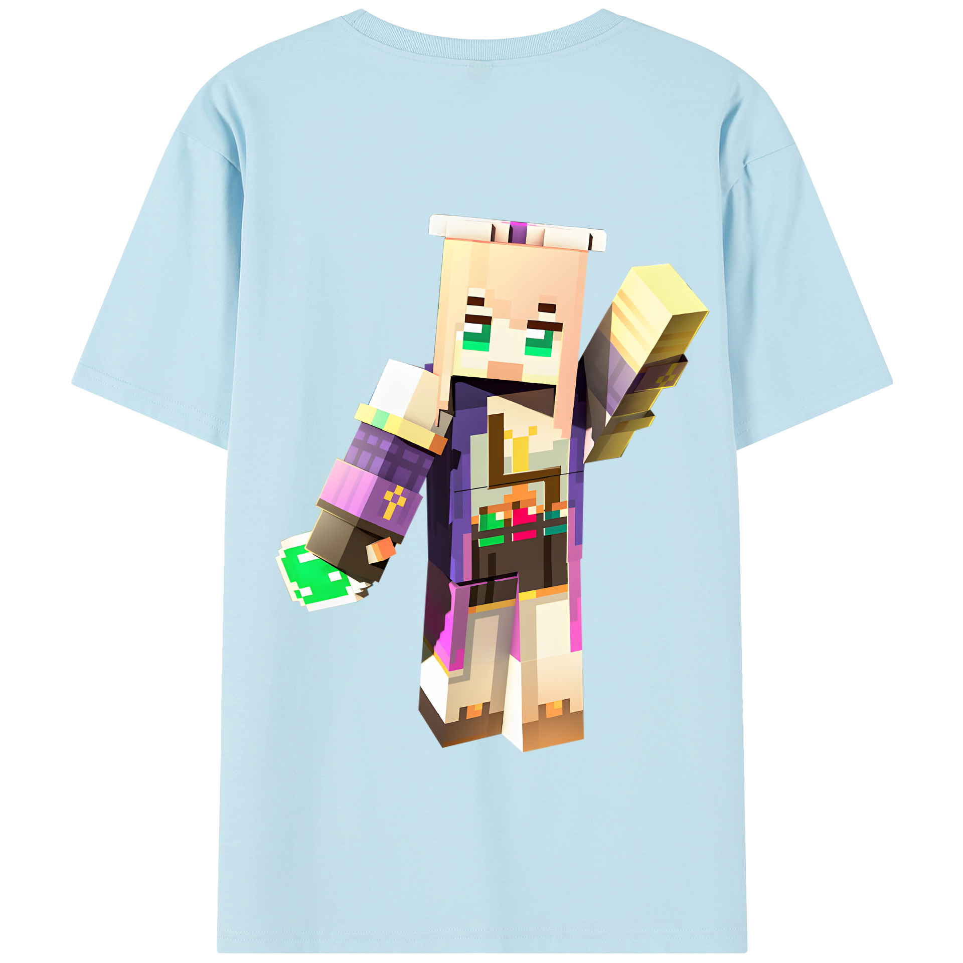 （画像用） マインクラフト ブロックの世界 Minecraft MC Block world 綿100％半袖Tシャツ（背面プリント）